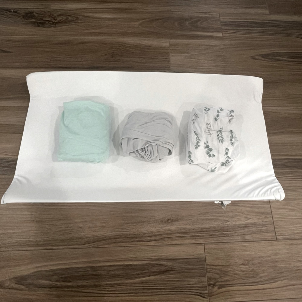 Soft Baby Changing Pad With Covers - Mint, Gray, and Leaf Print